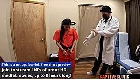 Nurse Mya fingers petite patient's shaved pussy and ass backstage for commissary cash roleplay.