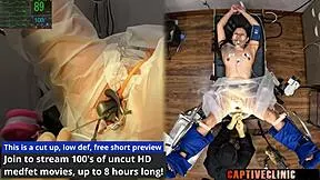 Nurse Mya fingers petite patient's shaved pussy and ass backstage for commissary cash roleplay.