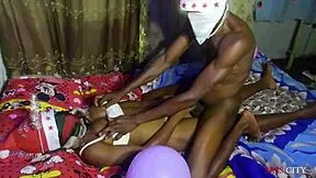 skinny ebony teen bends over for christmas doggystyle creampie fun with big black cock