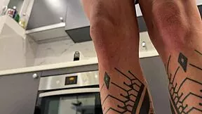 Hot Tattooed Blonde Coed Flashes Meaty Pussy And Ass In Kitchen Panties Off