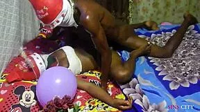 skinny ebony teen bends over for christmas doggystyle creampie fun with big black cock