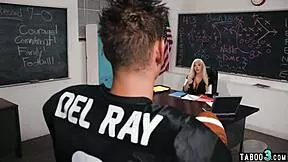 Bombastic Blonde Tranny Coach Brittney Kade Deepthroats and Anal Fucks Best Player