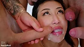 damn this hot asian squirts nonstop after brutal gangbang double penetration domination
