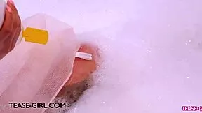 Gorgeous brunette milf mommy bath massage sofa photoshoot