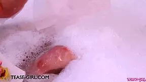 Gorgeous brunette milf mommy bath massage sofa photoshoot