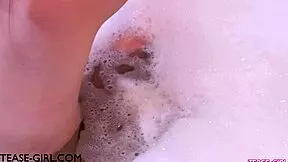 Gorgeous brunette milf mommy bath massage sofa photoshoot