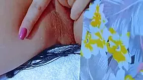 wet latina teen's pink shaved pussy stretched by glass dildo post-beach