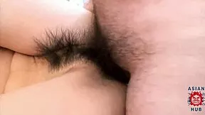 hairy brunette asian nerd fingers pussy then takes rough balls deep pounding