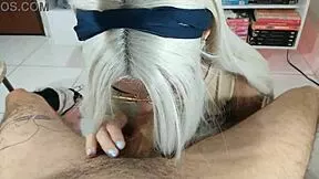 cute blue-eyed teen gives perfect guloso deepthroat blowjob facial to white moon