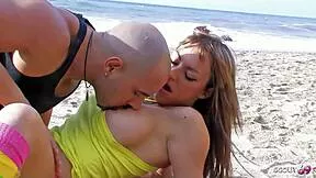 😏 hey eva lange, fit redhead nympho with big tits tricked into public beach fuck and huge cum on tits! 💦🏖️