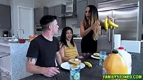Stepmom joins stepkids fingering licking big tits monster cock jerkoff fun