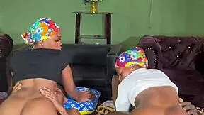 two petite ebony girls swap big black cocks riding in wild african 4some orgy?
