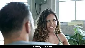 stepdaughter's eyes pop at stepdad's long dick before he pounds her!