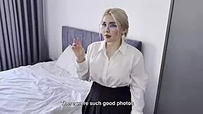 hotel manager says sorry for the mixup by bending over his huge cock for pretty curvy blonde's wet tight pussy