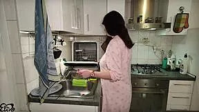 pregnant wife's intense kitchen tit wank post-dishes