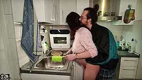 pregnant wife's intense kitchen tit wank post-dishes