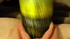 young slut stretches gaping wet pussy inserting huge round hairspray can