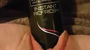 young slut stretches gaping wet pussy inserting huge round hairspray can
