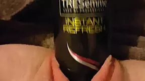 young slut stretches gaping wet pussy inserting huge round hairspray can