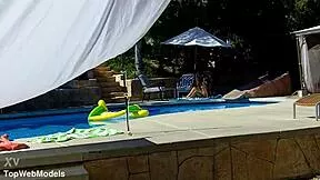 lexi bloom tied up poolside takes monster cock facial