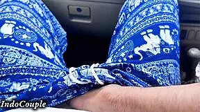 i picked up this hot hijab student wife from jakarta uni and she played with my dick in the car