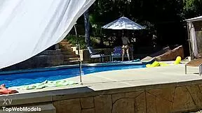 lexi bloom tied up poolside takes monster cock facial