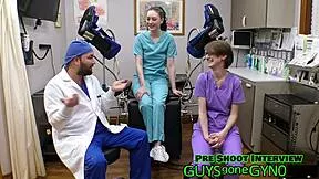 Nurse Azra extracts cum from virgin Luci's wet holes