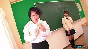 Old guy gropes young asian's puffy clit before creampie