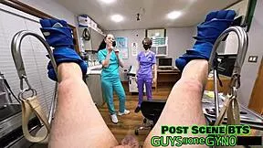 Nurse Azra extracts cum from virgin Luci's wet holes