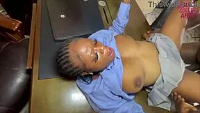 Uhh, this shy ebony student trades her wet pussy for grades... gets creampied doggystyle??