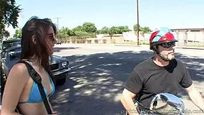 horny teen biker chick rides cock cowgirl after her wild motorcycle spin