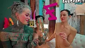 whoa hot tattooed pornstar lesbians oil slick fingering anal toys shared dildo oiled goth piercing skinny small tits bent over doggystyle 🔥🍑