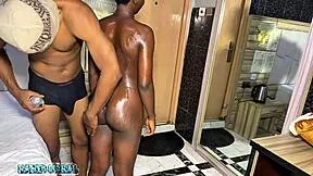 Lbbc stretches petite ebony college student's tight pussy cowgirl style