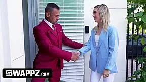 boss and stepdaughter team up to fuck new assistant and her hot stepdaddy in wild group