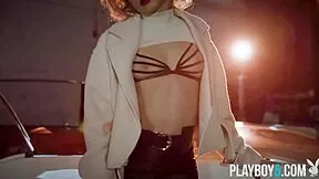 polina's petite blonde milf ass striptease on car top bombshell tease