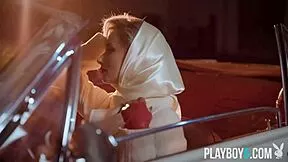 polina's petite blonde milf ass striptease on car top bombshell tease