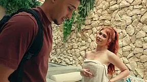 british redhead atlanta moreno pulls milan's cock into her mouth