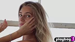 My stunning small tits blonde teen irina ri strips naked posing after hot tease
