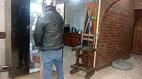 Biker guy fucks my pussy hard against kitchen fridge homemade!