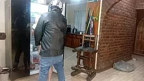 Biker guy fucks my pussy hard against kitchen fridge homemade!