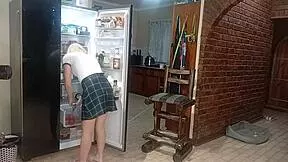 Biker guy fucks my pussy hard against kitchen fridge homemade!