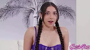 Pretty Madison Wilde sucks Kai and Mike's long hot cocks with bj and footjob