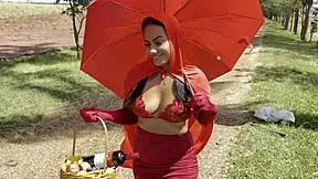 i'm the naughty little red riding hood getting railed by huge woodcutter in forest