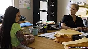brunette lesbian rims that milf sheriff's ass then licks her hairy pussy face sitting cunilingus 👅🍑