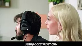 Boyfriend freeuses Lilith Moaningstar and Kay Lovely in kitchen with pocket pussy play and moans.