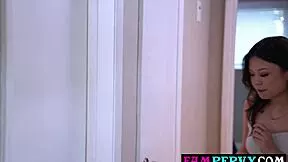 asian 18+ stepdaughter devours blindfolded stepdad's throbbing boner in secret