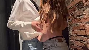 redhead stranger dances shakes ass then gets fingered fucked in club toilet