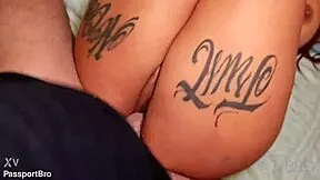 Tipping curvy Latina maid strips naked bends over for monster cock doggy POV