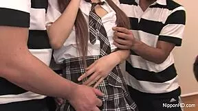 Japanese teen FUCKS all her classmates in wild gangbang orgy!