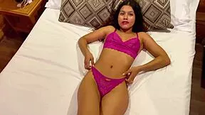 skinny petite teen cums hard in bed from fingering